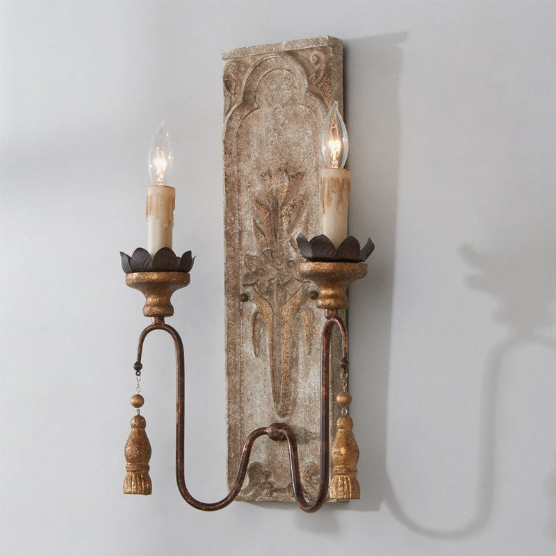 Candelabrum Wood Sconce Lighting Vintage 2 Lights Dining Room Wall Mounted Lamp in Rust Clearhalo 'Wall Lamps & Sconces' 'Wall Lights' Lighting' 339950