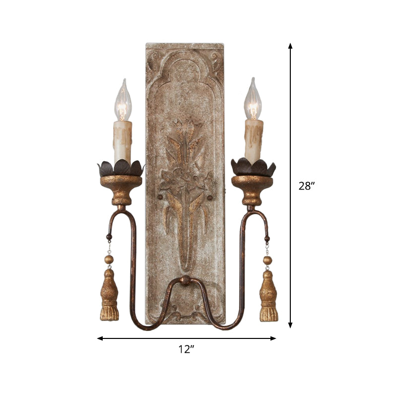 Candelabrum Wood Sconce Lighting Vintage 2 Lights Dining Room Wall Mounted Lamp in Rust Clearhalo 'Wall Lamps & Sconces' 'Wall Lights' Lighting' 339952