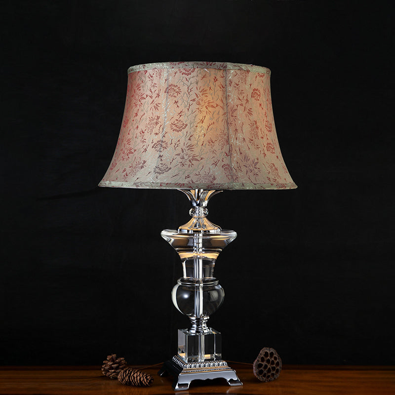 1 Light Cone Night Table Light Countryside Beige Fabric Nightstand Lamp with Crystal Base Clearhalo 'Lamps' 'Table Lamps' Lighting' 339954