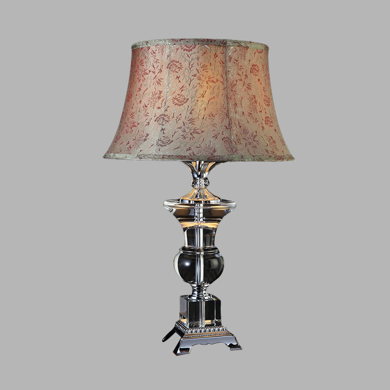 1 Light Cone Night Table Light Countryside Beige Fabric Nightstand Lamp with Crystal Base Clearhalo 'Lamps' 'Table Lamps' Lighting' 339956