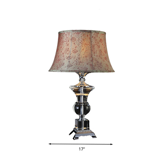 1 Light Cone Night Table Light Countryside Beige Fabric Nightstand Lamp with Crystal Base Clearhalo 'Lamps' 'Table Lamps' Lighting' 339957