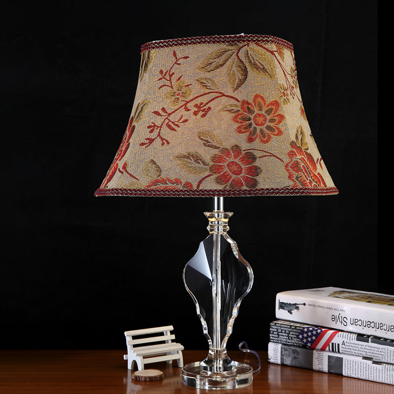 1 Light Fabric Night Light Rural Style Beige Blossom Living Room Table Lamp with Crystal Base Clearhalo 'Lamps' 'Table Lamps' Lighting' 339964