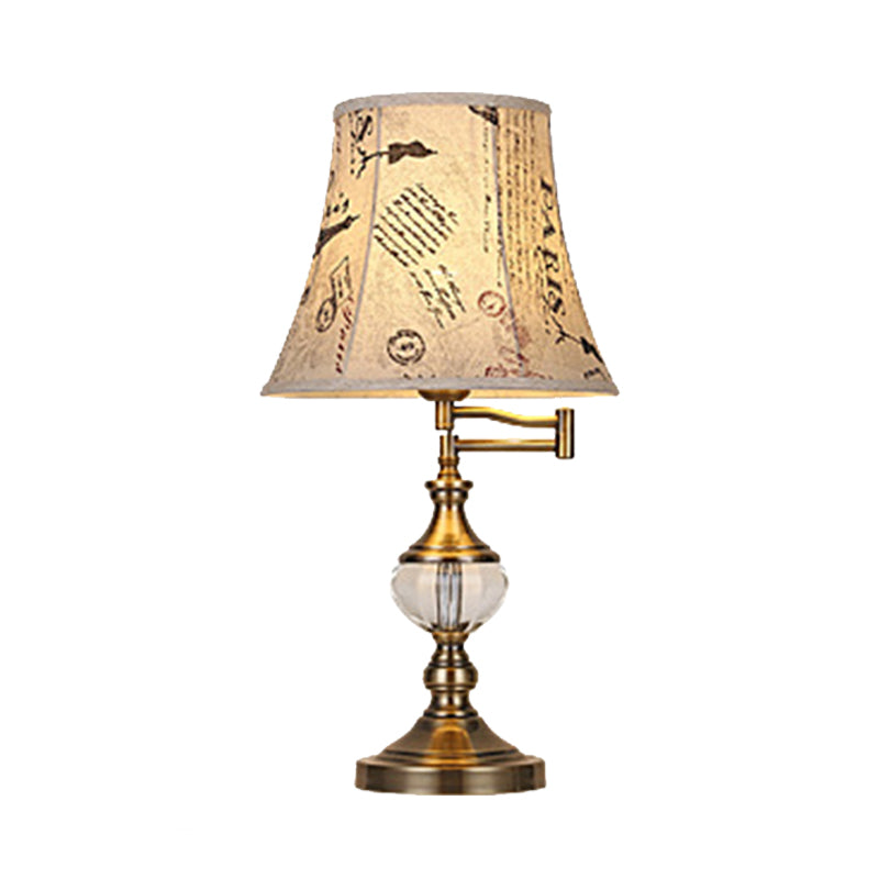 Crystal Beige/Light Brown Nightstand Light Simple Paneled Bell Single Light Traditional Style Night Lamp for Bedroom Clearhalo 'Lamps' 'Table Lamps' Lighting' 339985