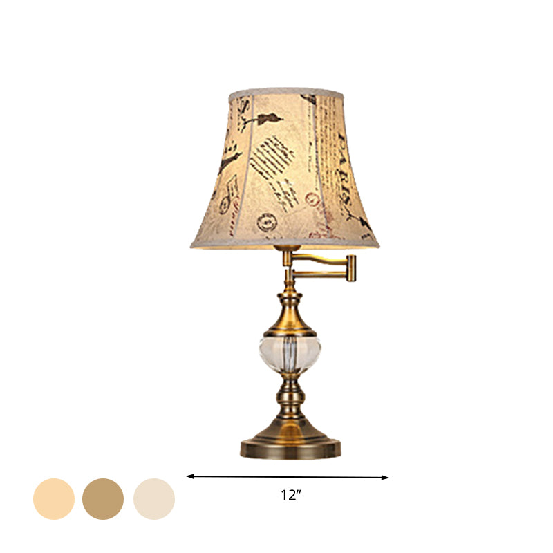 Crystal Beige/Light Brown Nightstand Light Simple Paneled Bell Single Light Traditional Style Night Lamp for Bedroom Clearhalo 'Lamps' 'Table Lamps' Lighting' 339987