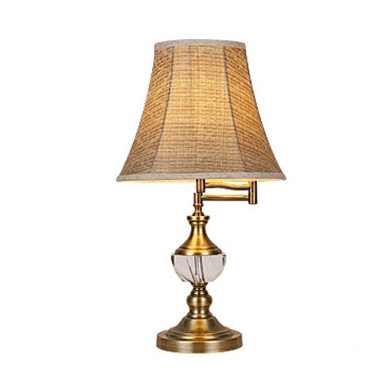 Crystal Beige/Light Brown Nightstand Light Simple Paneled Bell Single Light Traditional Style Night Lamp for Bedroom Clearhalo 'Lamps' 'Table Lamps' Lighting' 339989