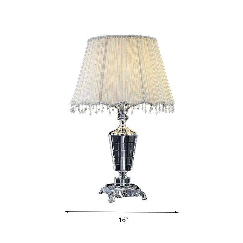 1 Light Fabric Night Table Light Traditional White Empire Shade Bedroom Night Lamp with Crystal Draping Clearhalo 'Lamps' 'Table Lamps' Lighting' 340016