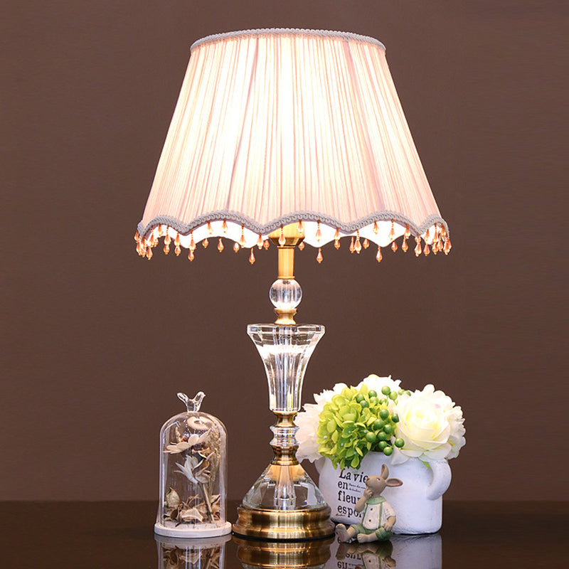 Pleated Shade Crystal Night Table Lamp Minimalism 1 Light Bedroom Nightstand Light in Pink with Crystal Accent Clearhalo 'Lamps' 'Table Lamps' Lighting' 340018