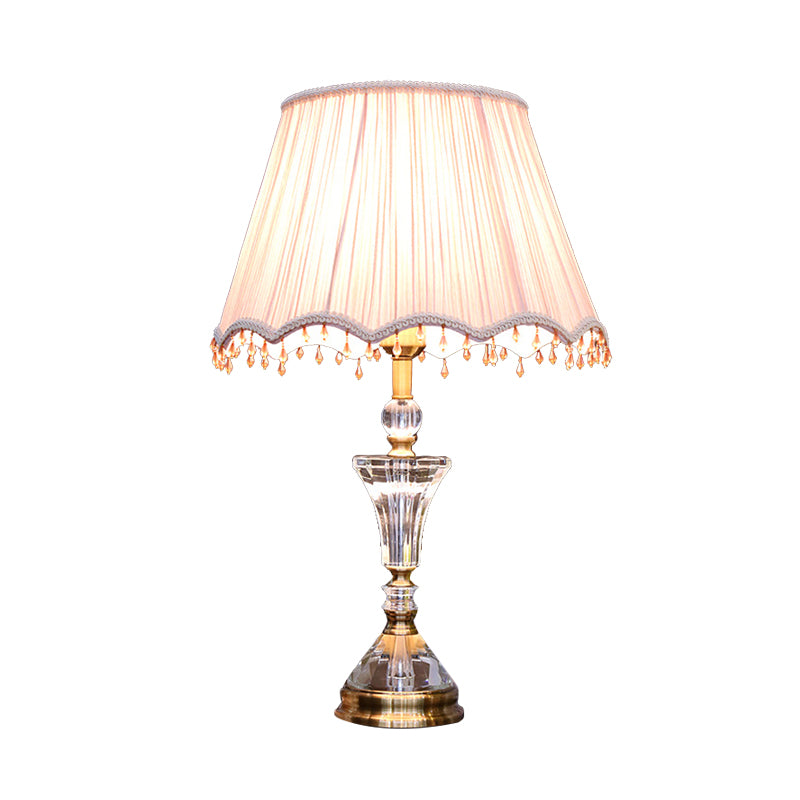 Pleated Shade Crystal Night Table Lamp Minimalism 1 Light Bedroom Nightstand Light in Pink with Crystal Accent Clearhalo 'Lamps' 'Table Lamps' Lighting' 340019