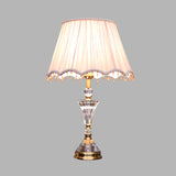 Pleated Shade Crystal Night Table Lamp Minimalism 1 Light Bedroom Nightstand Light in Pink with Crystal Accent Clearhalo 'Lamps' 'Table Lamps' Lighting' 340020