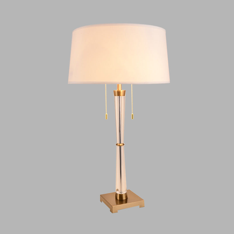 White Drum Table Light Rustic Fabric 24.5"/29.5" Long 1 Head Living Room Night Lamp with Crystal Accent Clearhalo 'Lamps' 'Table Lamps' Lighting' 340030