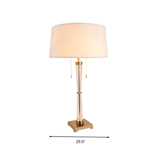 White Drum Table Light Rustic Fabric 24.5"/29.5" Long 1 Head Living Room Night Lamp with Crystal Accent Clearhalo 'Lamps' 'Table Lamps' Lighting' 340032