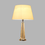 Fabric Tapered Table Lamp Rural Style Single Head Bedroom Night Light in Beige with Crystal Base Clearhalo 'Lamps' 'Table Lamps' Lighting' 340036