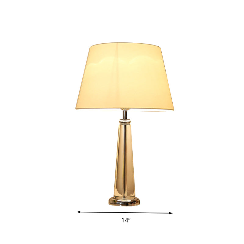 Fabric Tapered Table Lamp Rural Style Single Head Bedroom Night Light in Beige with Crystal Base Clearhalo 'Lamps' 'Table Lamps' Lighting' 340037