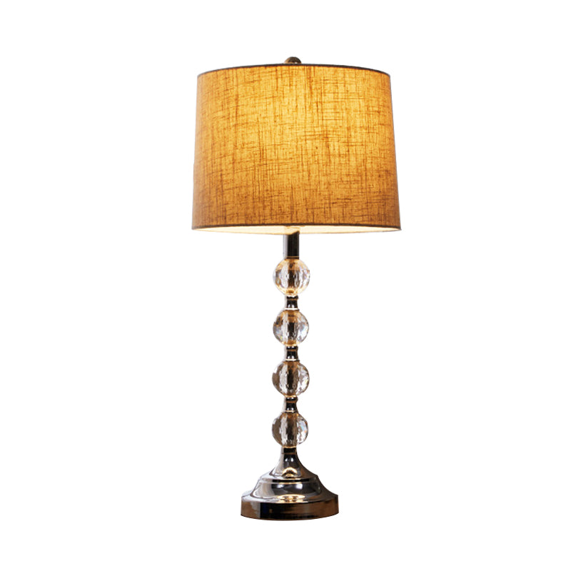 Traditional Drum Night Light 1 Light Fabric Table Lamp in White/Brown/Blue for Living Room with Crystal Ball Clearhalo 'Lamps' 'Table Lamps' Lighting' 340045