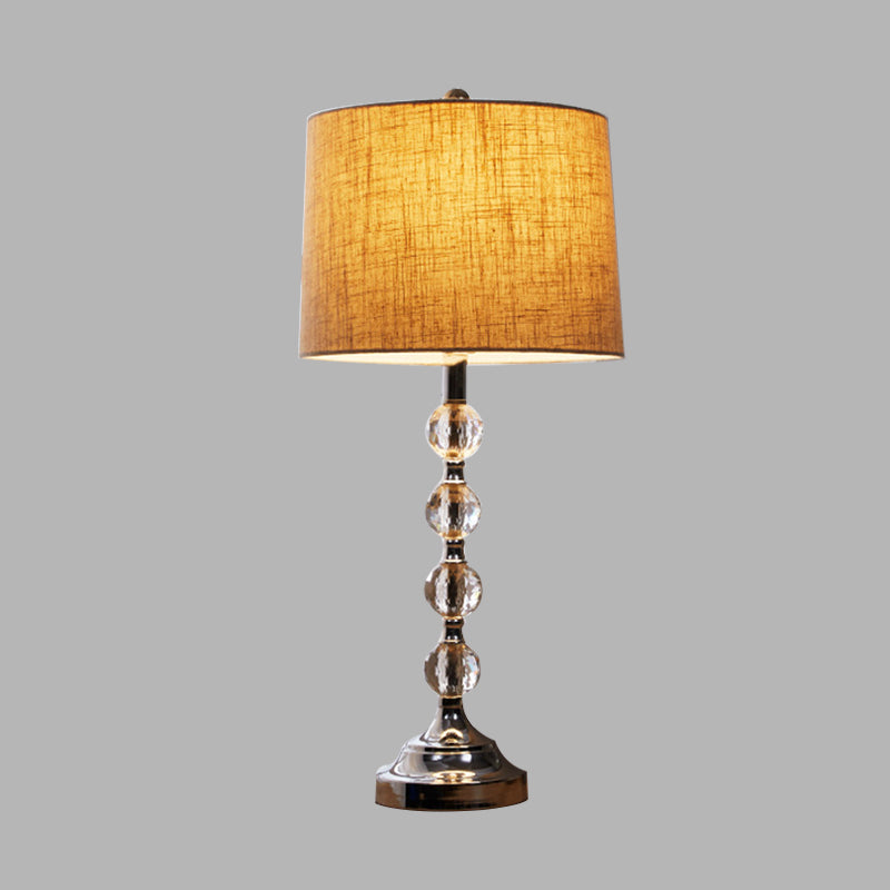 Traditional Drum Night Light 1 Light Fabric Table Lamp in White/Brown/Blue for Living Room with Crystal Ball Clearhalo 'Lamps' 'Table Lamps' Lighting' 340046