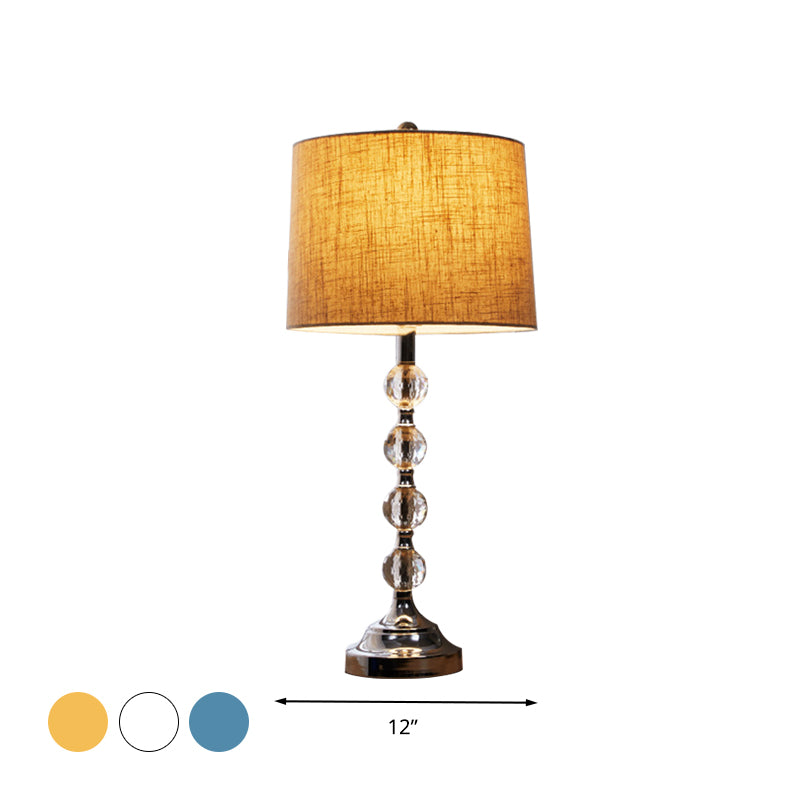 Traditional Drum Night Light 1 Light Fabric Table Lamp in White/Brown/Blue for Living Room with Crystal Ball Clearhalo 'Lamps' 'Table Lamps' Lighting' 340047