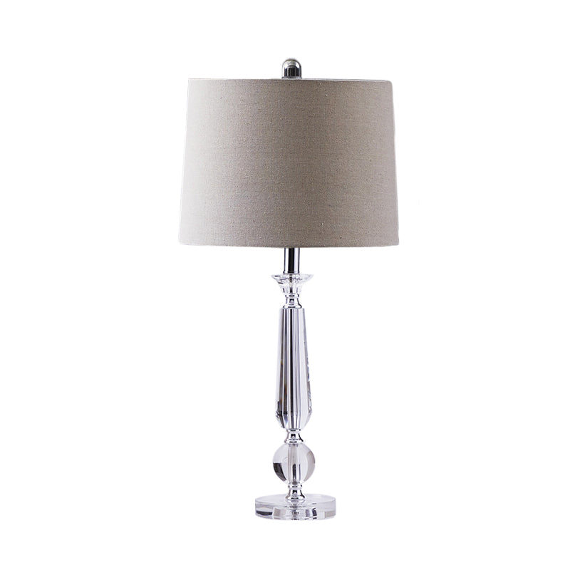 1 Light Drum Night Table Lamp Traditionalism White/Brown/Beige Fabric Nightstand Light for Bedroom with Crystal Base Cream Gray Clearhalo 'Lamps' 'Table Lamps' Lighting' 340056