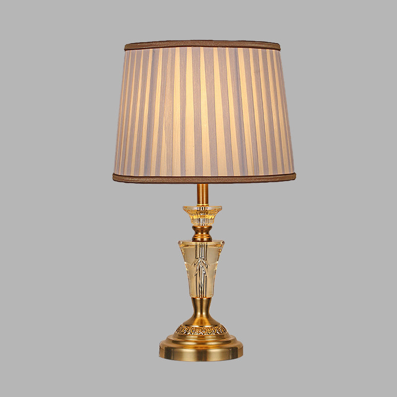 1 Light Night Table Light Countryside Pleated Shade Fabric Nightstand Lamp in Beige/Pink with Crystal Base Clearhalo 'Lamps' 'Table Lamps' Lighting' 340063