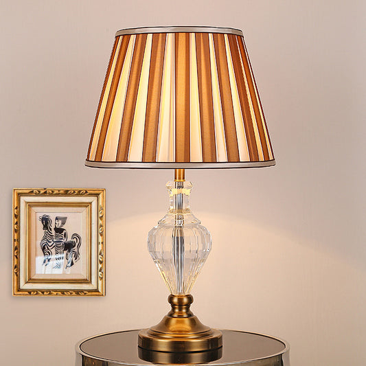 1 Light Bedroom Crystal Nightstand Lamp Simple Brown Table Light with Conical Fabric Shade Brown Clearhalo 'Lamps' 'Table Lamps' Lighting' 340066