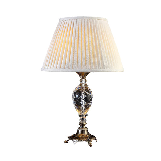 Pleated Shade Crystal Table Light Countryside Single Bulb Bedroom Night Lamp in Beige Clearhalo 'Lamps' 'Table Lamps' Lighting' 340078