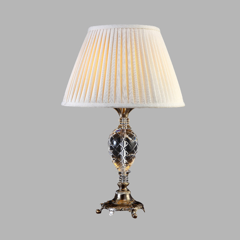 Pleated Shade Crystal Table Light Countryside Single Bulb Bedroom Night Lamp in Beige Clearhalo 'Lamps' 'Table Lamps' Lighting' 340079