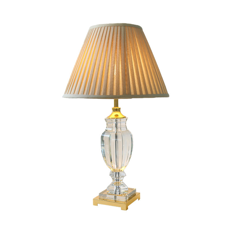 Tapered Living Room Table Lamp Rustic Stylish Fabric 1 Light Beige Nightstand Light with Crystal Accent Clearhalo 'Lamps' 'Table Lamps' Lighting' 340083