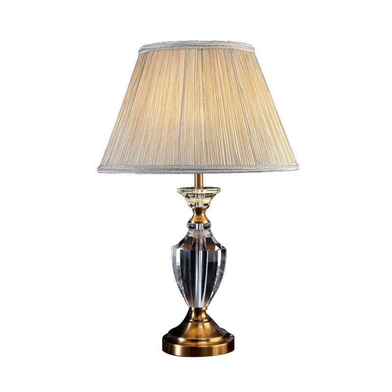 Fabric Pleated Shade Night Light Traditional Style 1 Light Bedroom Table Lamp in Cream Gray with Urn Crystal Base Clearhalo 'Lamps' 'Table Lamps' Lighting' 340098