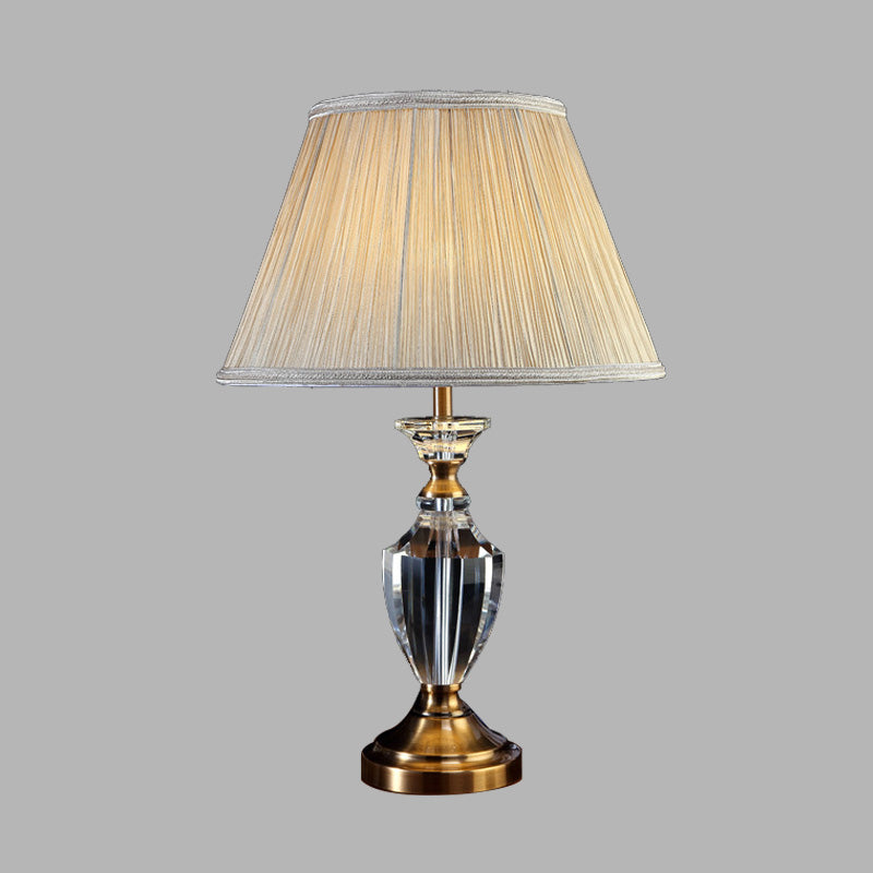 Fabric Pleated Shade Night Light Traditional Style 1 Light Bedroom Table Lamp in Cream Gray with Urn Crystal Base Clearhalo 'Lamps' 'Table Lamps' Lighting' 340099