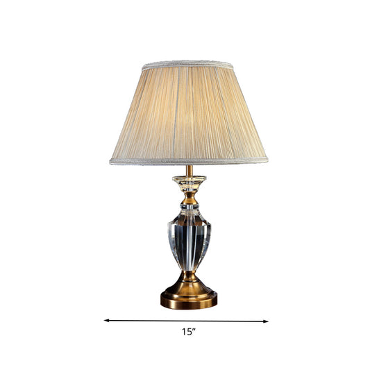 Fabric Pleated Shade Night Light Traditional Style 1 Light Bedroom Table Lamp in Cream Gray with Urn Crystal Base Clearhalo 'Lamps' 'Table Lamps' Lighting' 340100