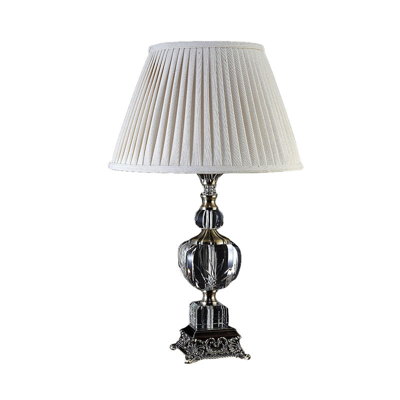 1 Light Nightstand Light Countryside Crystal Night Lamp in Cream Gray with Fabric Gathered Empire Shade Clearhalo 'Lamps' 'Table Lamps' Lighting' 340113