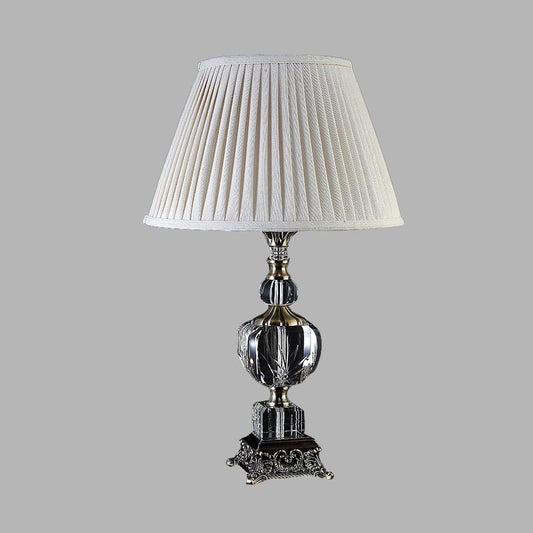 1 Light Nightstand Light Countryside Crystal Night Lamp in Cream Gray with Fabric Gathered Empire Shade Clearhalo 'Lamps' 'Table Lamps' Lighting' 340114