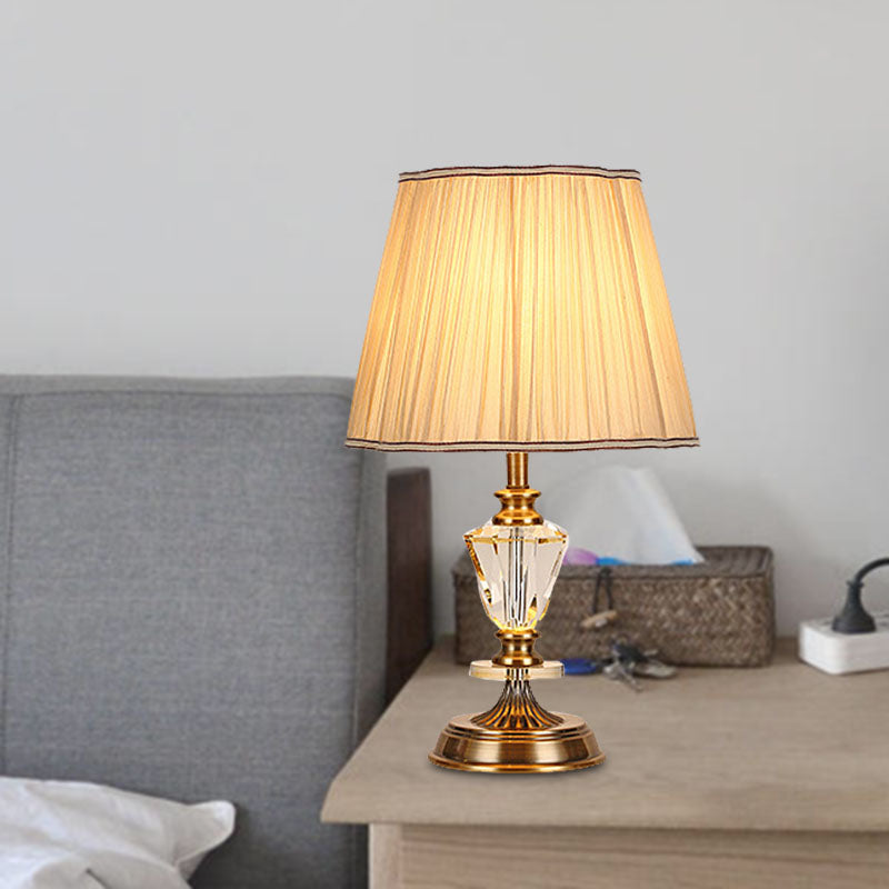 Tapered Living Room Table Lamp Countryside Crystal Single Bulb in Beige Night Light Beige Clearhalo 'Lamps' 'Table Lamps' Lighting' 340126