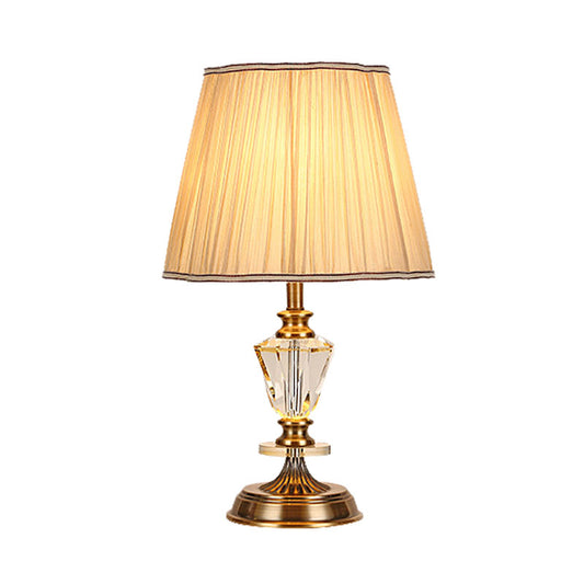 Tapered Living Room Table Lamp Countryside Crystal Single Bulb in Beige Night Light Clearhalo 'Lamps' 'Table Lamps' Lighting' 340128