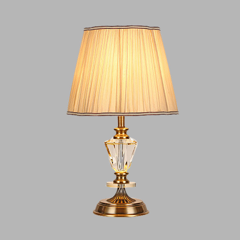 Tapered Living Room Table Lamp Countryside Crystal Single Bulb in Beige Night Light Clearhalo 'Lamps' 'Table Lamps' Lighting' 340129