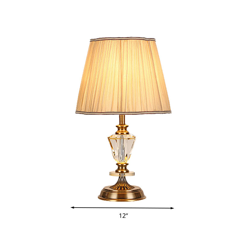 Tapered Living Room Table Lamp Countryside Crystal Single Bulb in Beige Night Light Clearhalo 'Lamps' 'Table Lamps' Lighting' 340130