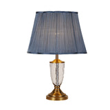 Blue Pleated Shade Night Table Lamp Rural Crystal 1 Light Bedroom Nightstand Light Clearhalo 'Lamps' 'Table Lamps' Lighting' 340138