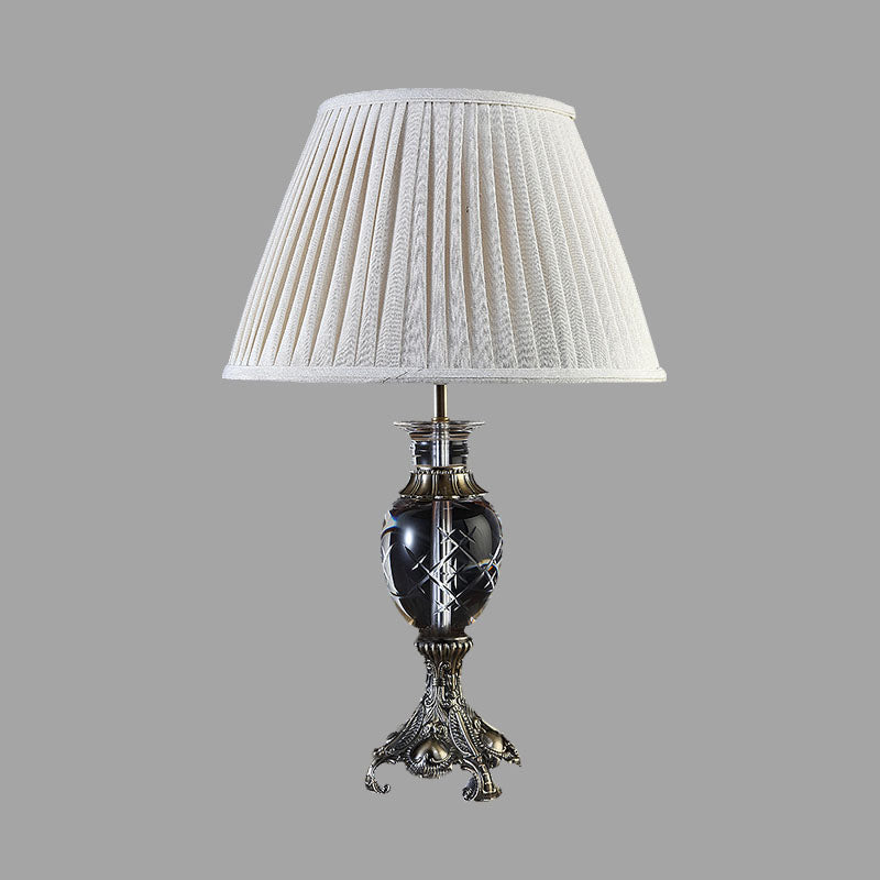 Clear Crystal Pleated Shade Night Table Light Lodge 1 Light Bedroom Nightstand Lamp in Beige Clearhalo 'Lamps' 'Table Lamps' Lighting' 340144