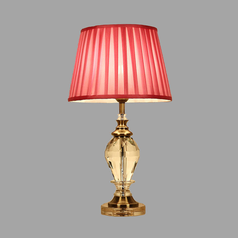 Crystal Pink/Blue/Beige Nightstand Light Drum Traditional Style Table Lamp for Living Room Clearhalo 'Lamps' 'Table Lamps' Lighting' 340149