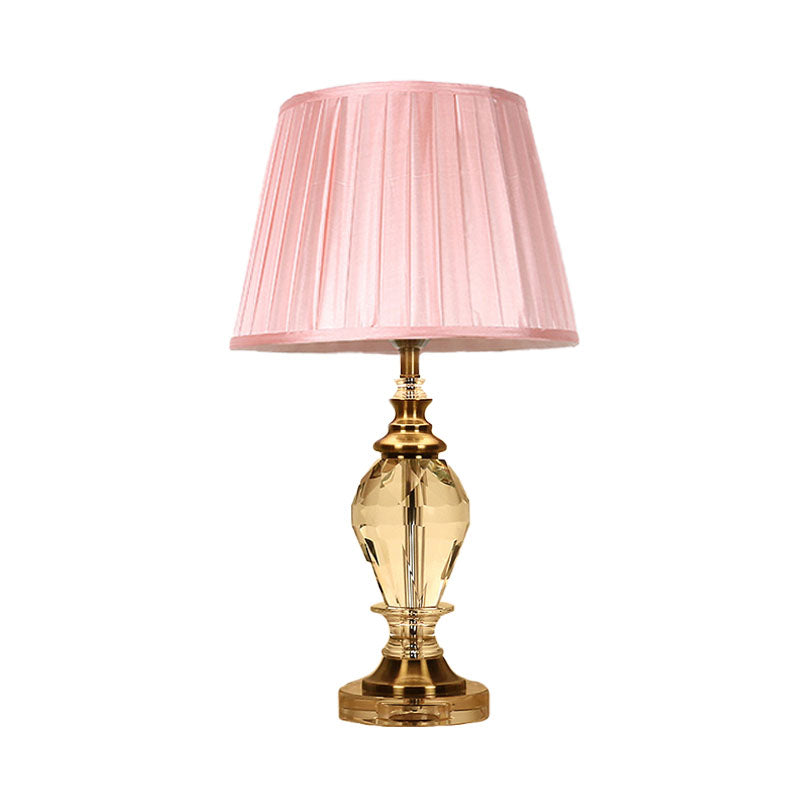 Crystal Pink/Blue/Beige Nightstand Light Drum Traditional Style Table Lamp for Living Room Pink Clearhalo 'Lamps' 'Table Lamps' Lighting' 340153