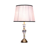 1 Light Bedroom Crystal Night Light Rustic Light Purple Table Lamp with Tapered Fabric Shade Clearhalo 'Lamps' 'Table Lamps' Lighting' 340167