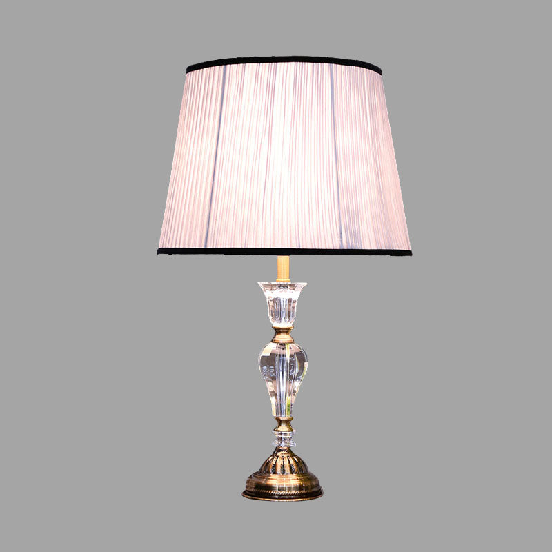 1 Light Bedroom Crystal Night Light Rustic Light Purple Table Lamp with Tapered Fabric Shade Clearhalo 'Lamps' 'Table Lamps' Lighting' 340168