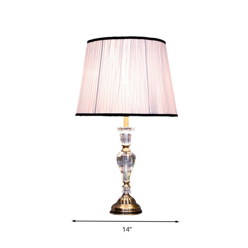 1 Light Bedroom Crystal Night Light Rustic Light Purple Table Lamp with Tapered Fabric Shade Clearhalo 'Lamps' 'Table Lamps' Lighting' 340169