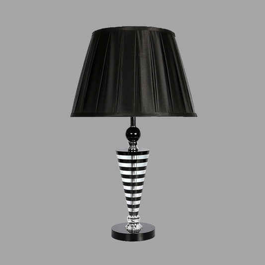 1 Light Crystal Night Lamp Countryside Black Conical Bedroom Nightstand Light with Fabric Shade Clearhalo 'Lamps' 'Table Lamps' Lighting' 340182