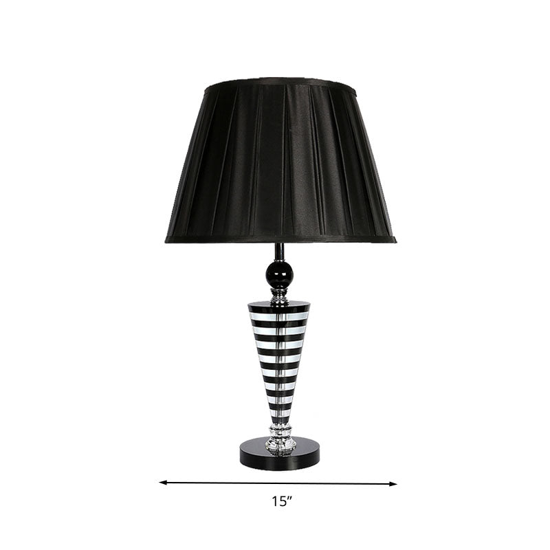 1 Light Crystal Night Lamp Countryside Black Conical Bedroom Nightstand Light with Fabric Shade Clearhalo 'Lamps' 'Table Lamps' Lighting' 340183