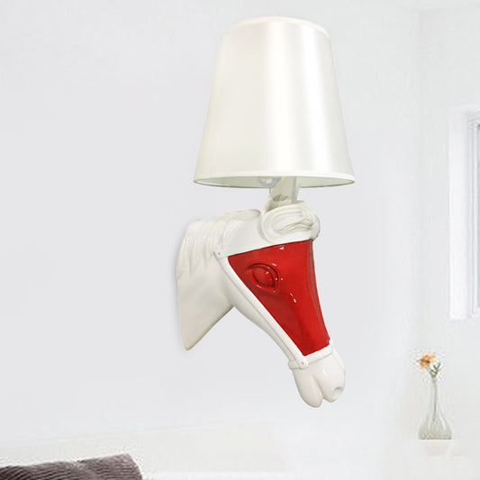 Traditional Tapered Sconce 1 Bulb Fabric Wall Mount Lighting in White/Red for Bedroom Clearhalo 'Wall Lamps & Sconces' 'Wall Lights' Lighting' 340190