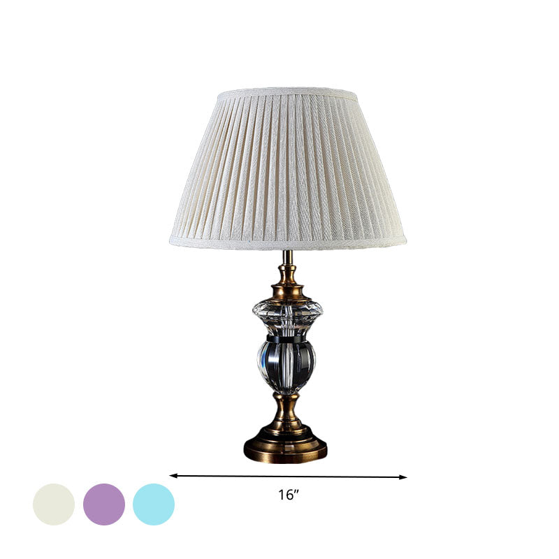 Pleated Shade Crystal Nightstand Light Rural 1 Light Living Room Table Lamp in Blue/Light Purple/Beige Clearhalo 'Lamps' 'Table Lamps' Lighting' 340197