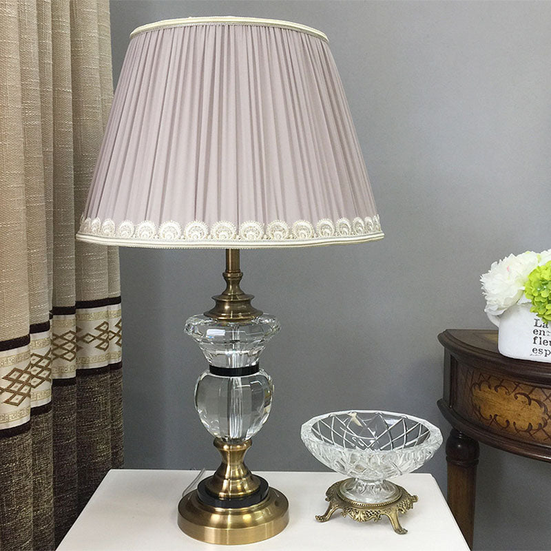 Pleated Shade Crystal Nightstand Light Rural 1 Light Living Room Table Lamp in Blue/Light Purple/Beige Light Purple Clearhalo 'Lamps' 'Table Lamps' Lighting' 340198