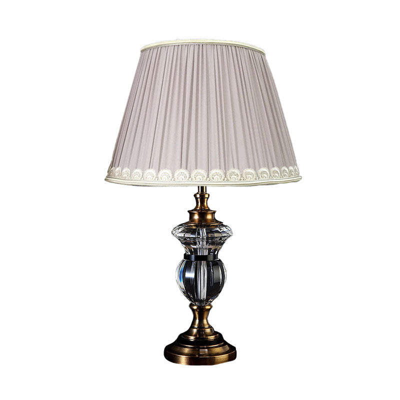 Pleated Shade Crystal Nightstand Light Rural 1 Light Living Room Table Lamp in Blue/Light Purple/Beige Clearhalo 'Lamps' 'Table Lamps' Lighting' 340199