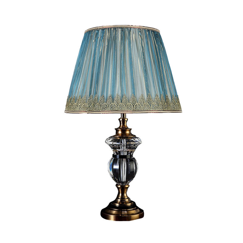 Pleated Shade Crystal Nightstand Light Rural 1 Light Living Room Table Lamp in Blue/Light Purple/Beige Blue Clearhalo 'Lamps' 'Table Lamps' Lighting' 340200