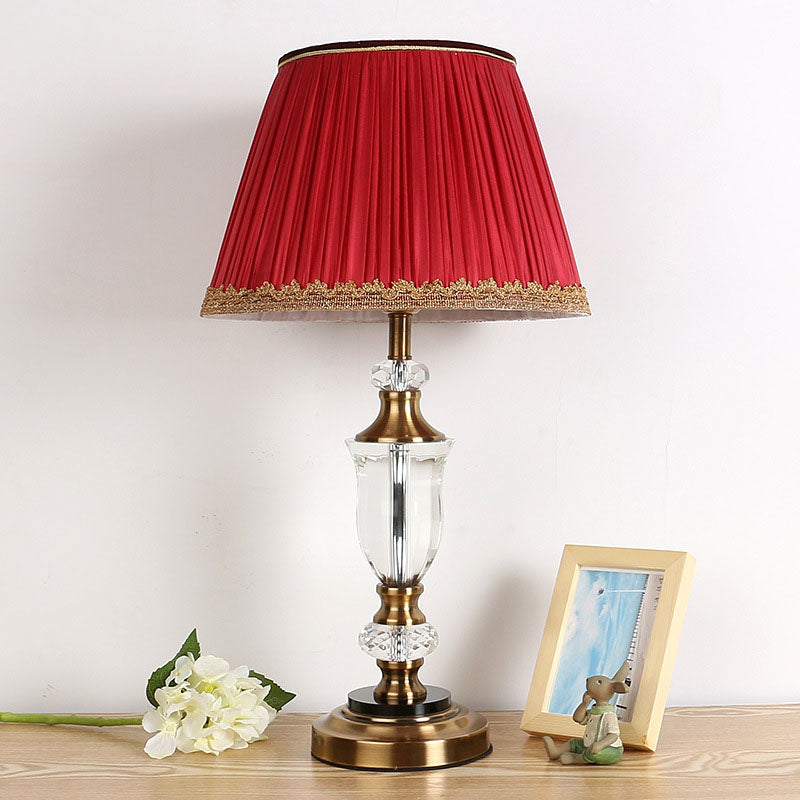 Red Single Head Night Table Light Countryside Crystal Tapered Nightstand Lamp for Bedroom Clearhalo 'Lamps' 'Table Lamps' Lighting' 340207